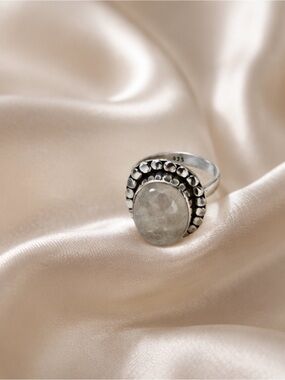 Sterling Silver White Moonstone Halo Ring